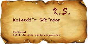 Koletár Sándor névjegykártya